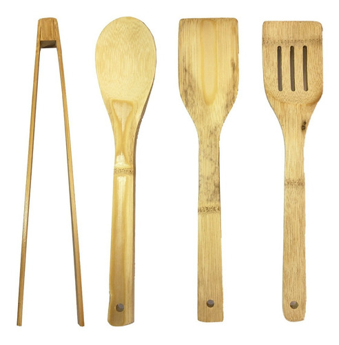 Set Utensilios De Cocina Madera Bambú Crystal Rock 4 Piezas