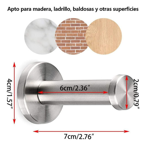 6 Ganchos Pared Acero Inoxidable Para Colgar Ropa Y Toallas