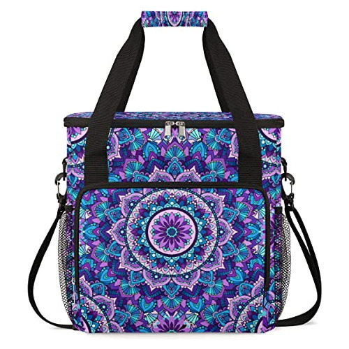 Bolso Para Cafetera Purple Flower Boho Mandala Con Compartim