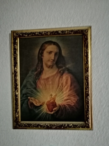 Cuado Antiguo Sagrado Corazón Oleolito Arte Sacro 40x50cm 