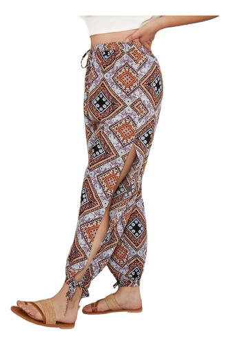 Pantalón Beige Estampado Pañuelo, Tallas Extras 1xl 2xl 3xl