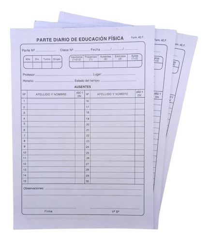 Partes Diario Educación Física F. 4ef  - Pack 3 Tal. X 50u.