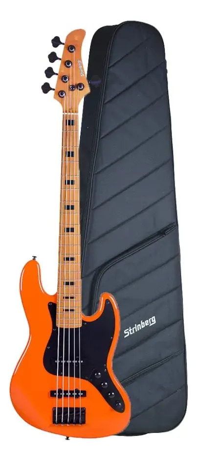 Baixo Strinberg Jbs155ad 5 Cordas Aninha Deleones Com Bag Acabamento Do Corpo Brilhante Cor Orange Orientação Da Mão Destro