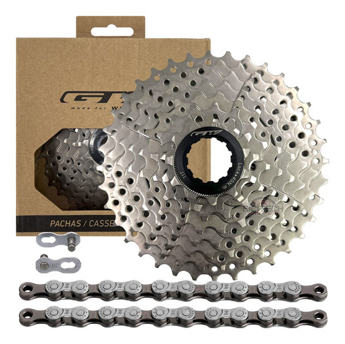 Combo 8 Velocidades Pacha Gw 11-36 Cassette + Cadena Kmc Z8