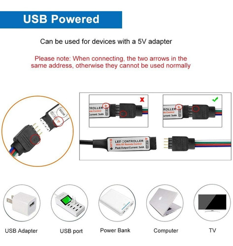 Imagen 3 de 10 de Tira De Luces Led Rgb Con Control Remoto 16.4 Ft