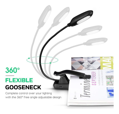 Luz Del Libro Recargable 7 Led,de Intensidad Regulable Luz