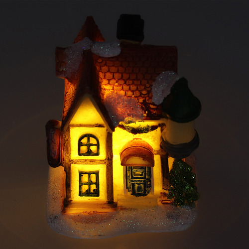 Casas De Pueblo Con Escena Navideña De Resina Con Led Cálido