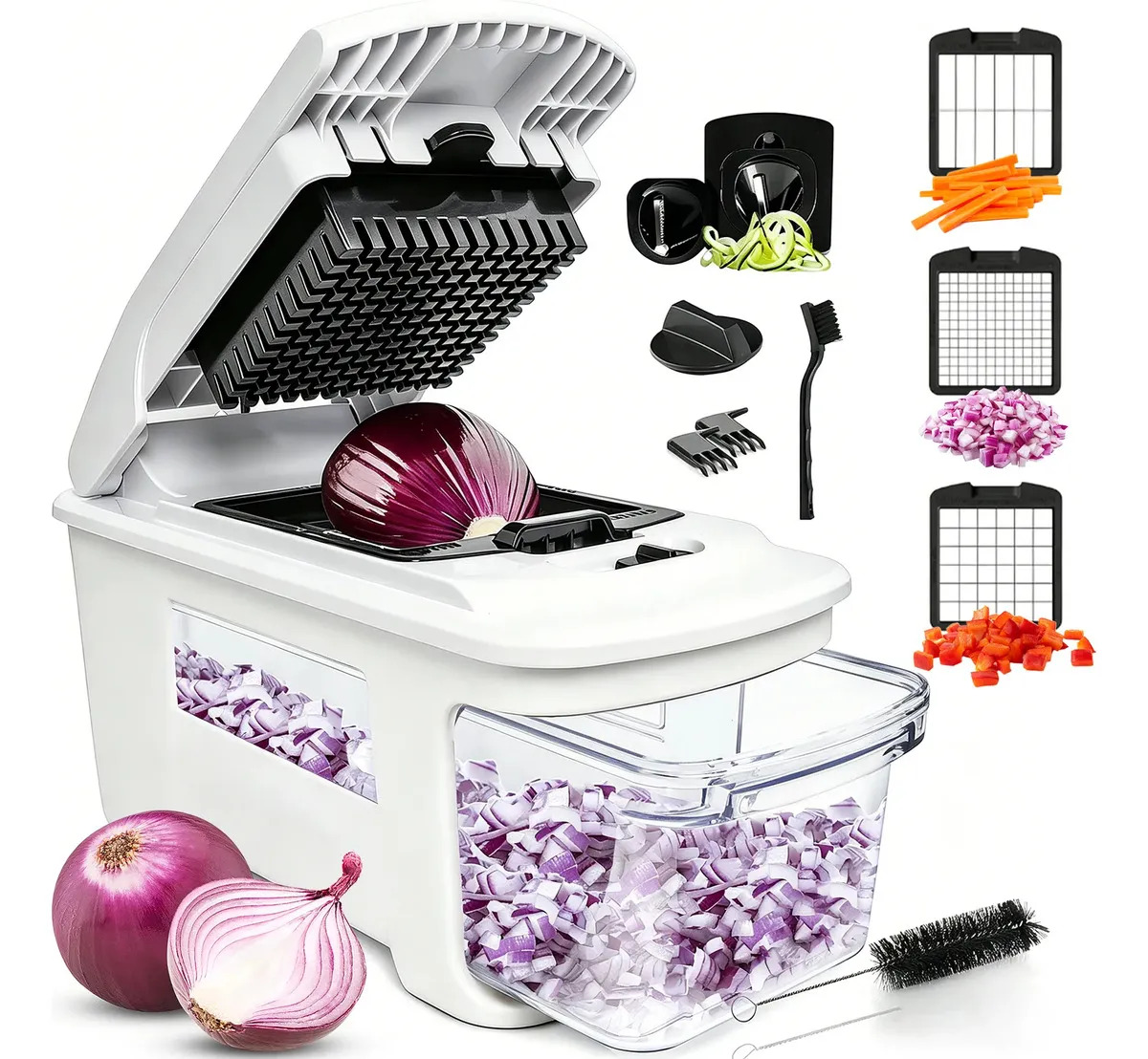 Cortador y rallador de verduras manual picador con gran capacidad de 1.5 L 5 cuchillas multifuncional CHEFOLLA