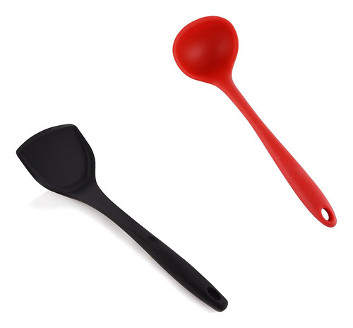 Espatula Silicona Wok Tuner Fry Negro +cuchara Rojo