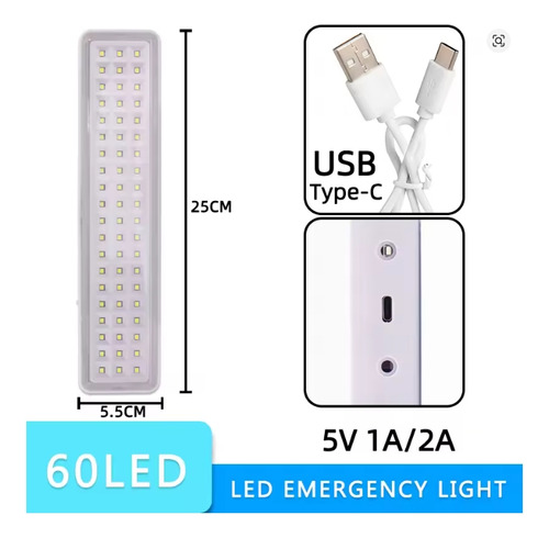 Lámpara Linterna Luz Emergencia Recargable 60led Regulable