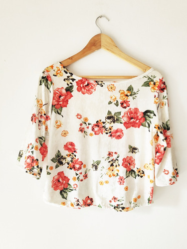 Blusa De Chifon Estampada Manga 3/4