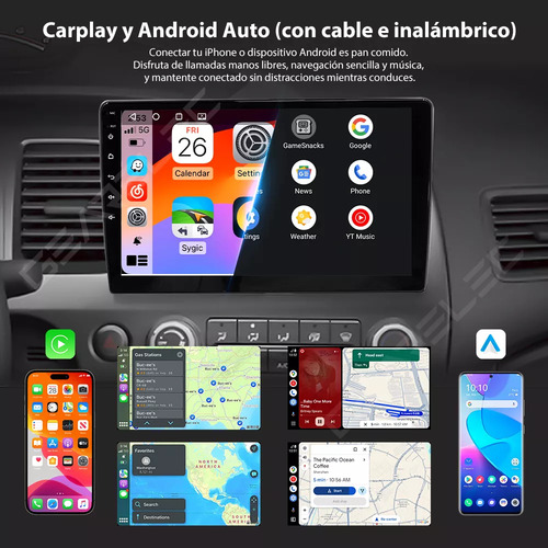 Gearelec Autoestéreo Pantalla Carplay Android Auto 2+32g Carplay Wifi Fm Gps Para Honda Civic 2006-2011 Con Cámara Arnés Rca Usb Admite Subwoofer Y Amplificador