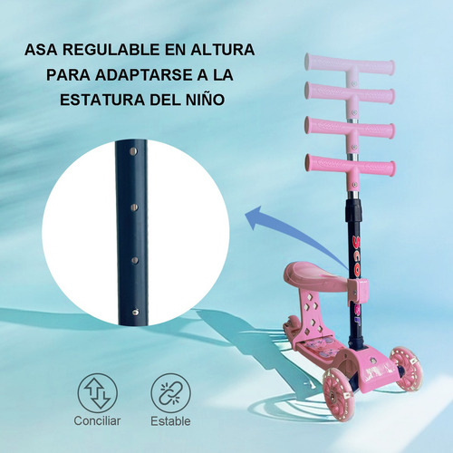 Patineta Scooter Infantil Con Luz Y Asiento Plegable 3 En 1
