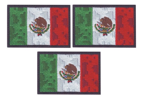 Parches Bordados Paquete 3 Banderas Pixeles México Táctico