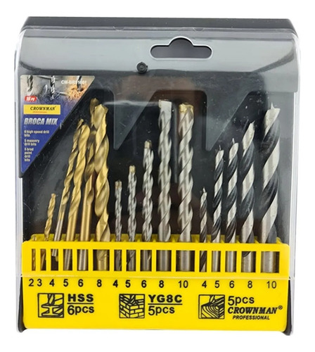 Juego De Brocas Para Madera Cemento Metal 16 Piezas Crownman