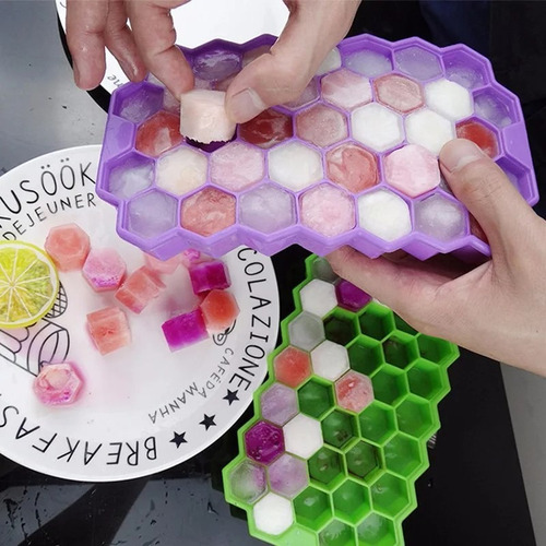 Cubeta Para Cubitos De Hielo De Silicona Con Tapa Tipo Panal