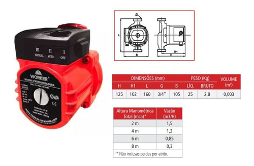 Bomba Pressurizadora Pressão Água Residencial 120w Chuveiro 220V