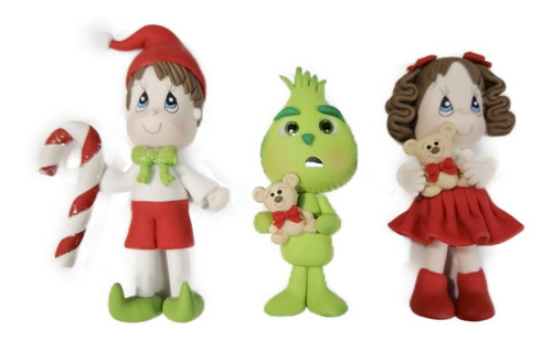 Figura De Navidad Grinch, Duende Y Niña Navidad Con Iman