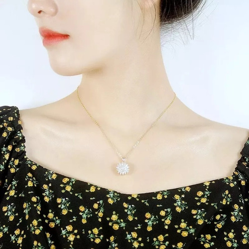Collar Girasol Giratorio Con Zircones Acero Inoxidable +caja