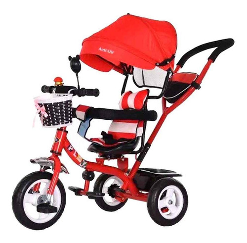 Triciclo 360 Coche Paseo Con Guia Y Canasto Para Bebé Gris