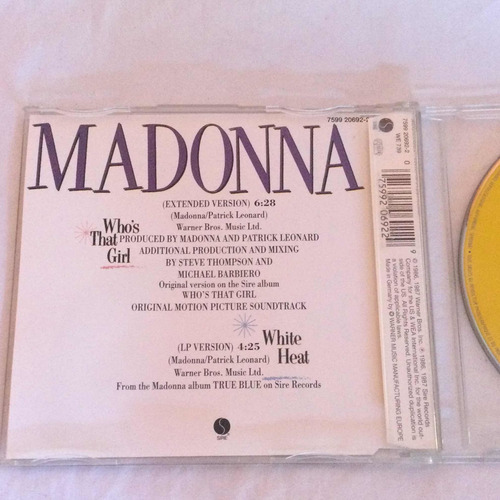 Madonna Whos That Girl Cd Maxi Single Rare Alemania 1987 (Usado)