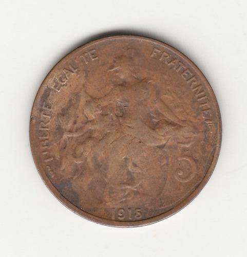 Moneda Francia 5 Centimes 1915 Primera Guerra Mundial (c85)