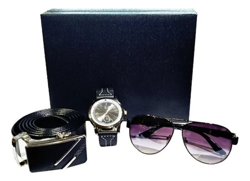 Set Regalo 3 Piezas Para Hombre Reloj Lentes De Sol Cinturon