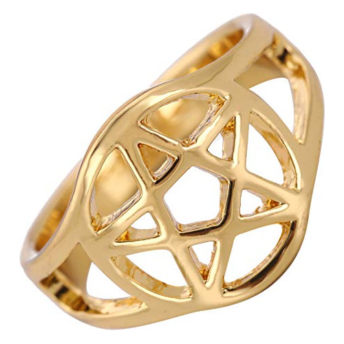 Anillos - Wiccan Pentacle Ring Witchcraft Pagan Gold Ring Si