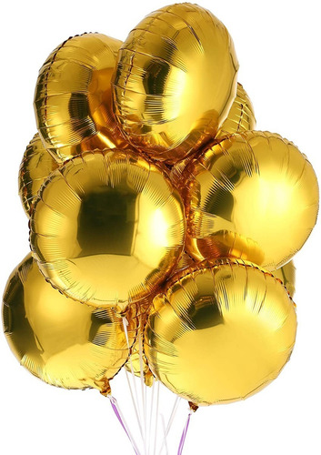 10 Balão Dourado Metalizado Redondo 45cm Gás Hélio Festa Ar Redondo 18