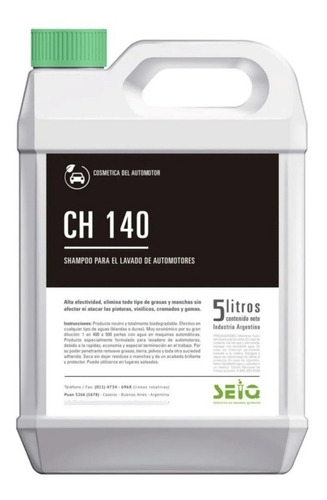 Ch 140 Seiq  Shampoo Para Lavado De Automotores Por 5 Lts