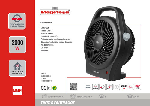 Imagen 2 de 3 de Termoventilador Magefesa Drey Mgf1291