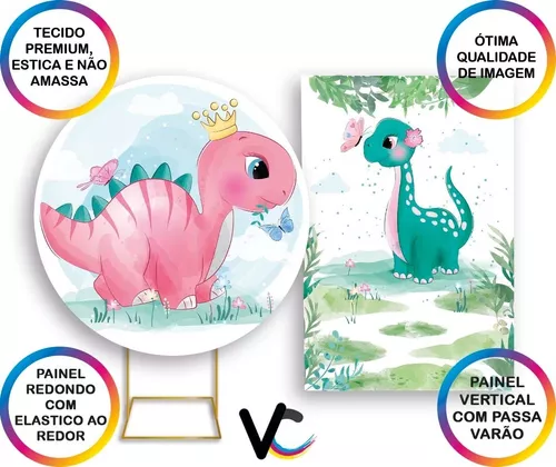 Painel de Festa em Tecido - Dinossauros Baby Cute - Via Cores - Paineis de  Festa