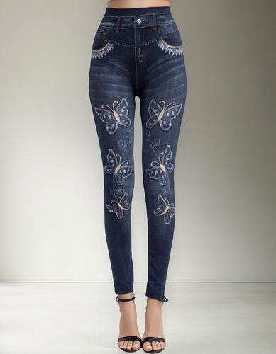 Leggings Elásticos De Imitación Bordados Con Estampado J Pan
