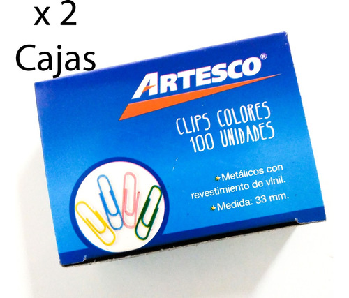 2 Cajas De Clips De Colores Nro 1 (33mm) Artesco 200 Clips 