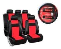 Comprar Kit Funda Asientos Volante Cinturones Auto Eco Cuero Rojo