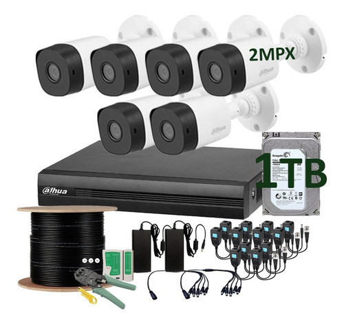 Kit 6 Camaras Seguridad Dahua 2mpx Bullet 1tb Dd Cooper