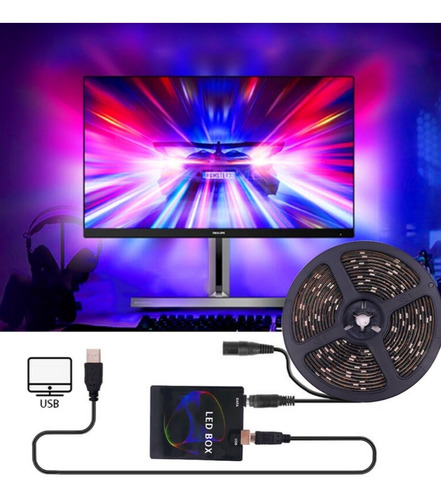 Imagen 4 de 5 de Cinta Luz Led Para Pc Usb Ambilight Kit 5050 Rgb Dream Color