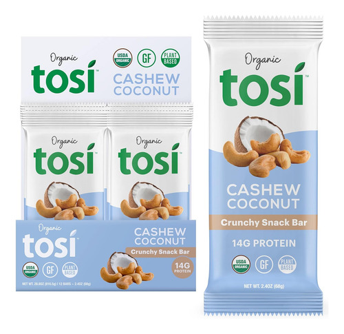 Tosi Barras De Proteína De Coco Y Anacardo, A Base De Planta