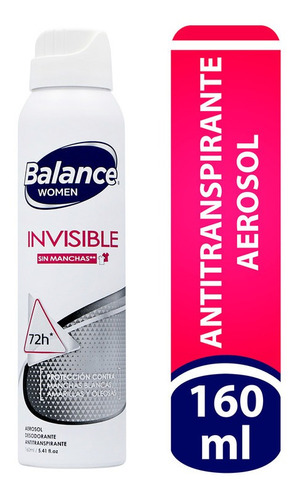 Imagen 1 de 1 de Desodorante Balance Aerosol Invisible Mujer 160ml