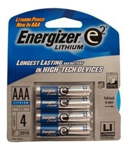 Baterías Energizer De Litio, Aaa, 4 / Paquete