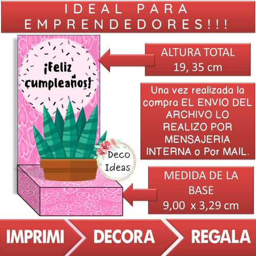 Imagen 2 de 4 de Kit Imprimible Caja Porta Maceta 02 Frase Feliz Cumpleaños