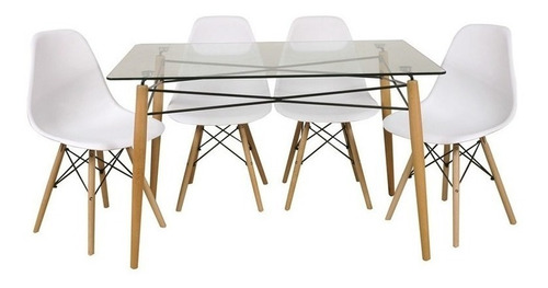 Juego De Comedor Mesa Rectangular Vidrio + 4 Sillas Eames 