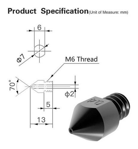 Imagem 3 de 3 de Bico Nozzle Mk8 0.5mm Aço Endurecido - Impressora 3d