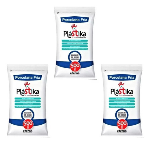 Pack X3 Porcelana Fria Blanca Plastika 500g Secado Sin Horno