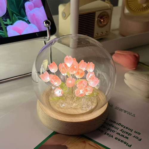 Lámpara Recargables Nocturna De Tulipanes Diy Flores Simulad