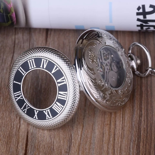 Reloj De Bolsillo Analogico Mecanico Cuerda Plateado 3168