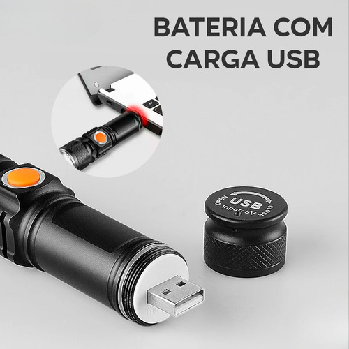 Mini Lanterna Tática Led T6 Potente Farol Recarregável Usb Zoom 3 Modos Militar Longo Alcance Cor Da Lanterna Preto Cor Da Luz Branco