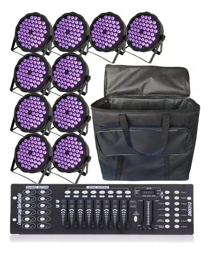 Kit 10 Canhões Led 54 Triled 3w + Mesa Dmx + Bag Especial