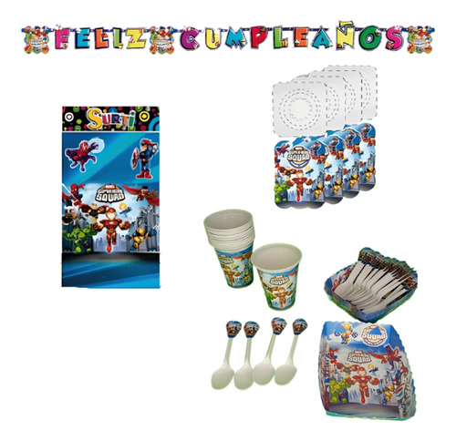 Kit Deco Completo Vasos+platos Heroes Marvel 24niños