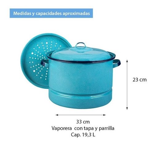 Imagen 6 de 6 de Olla Vaporera De Peltre Cinsa Con Tapa Y Disco De Vapor 18lt